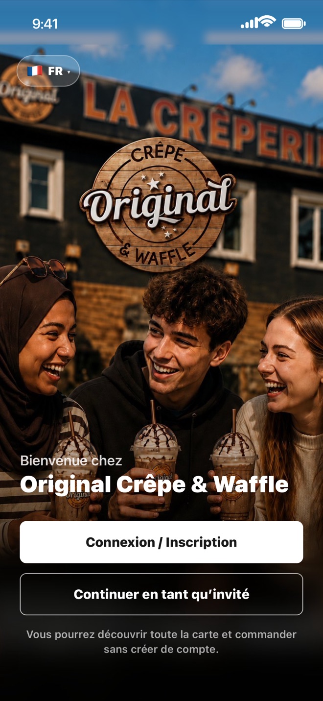 Écran d'accueil de l'application Original Crêpe et Waffle