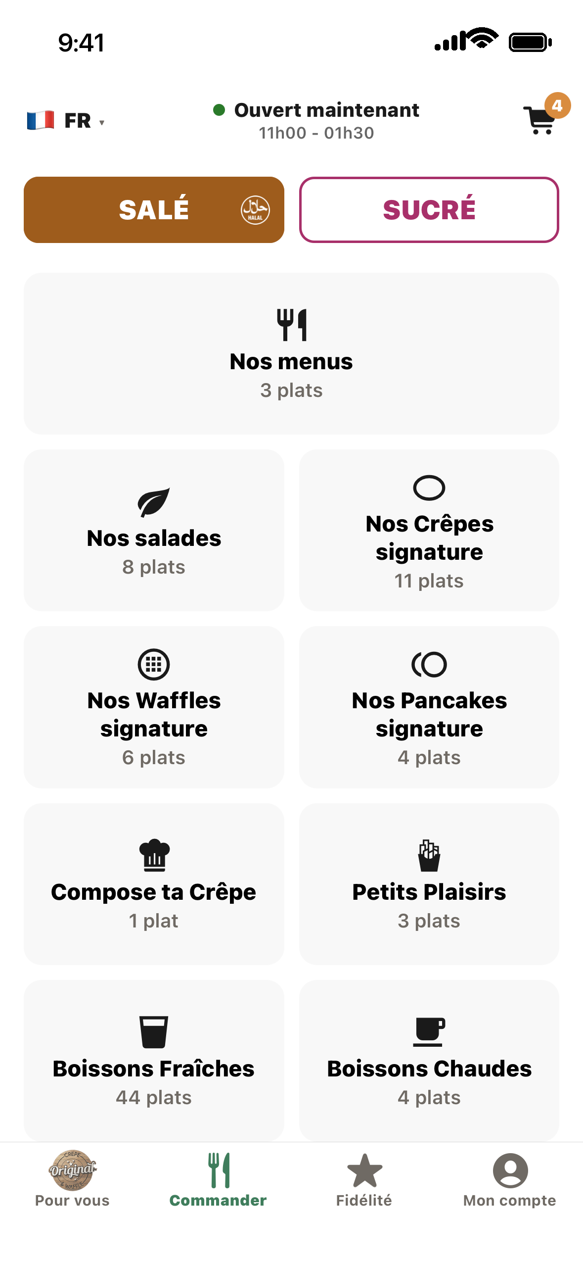 Catalogue par catégories dans l'application